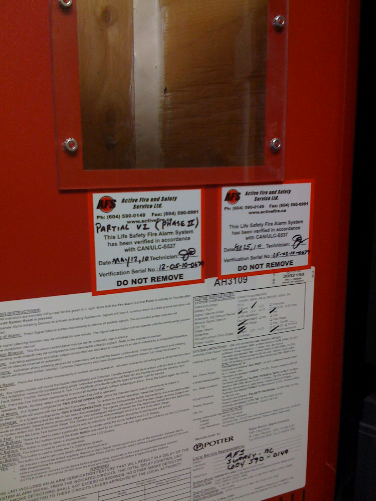 Interior of PFC-9000 Cabinet Door