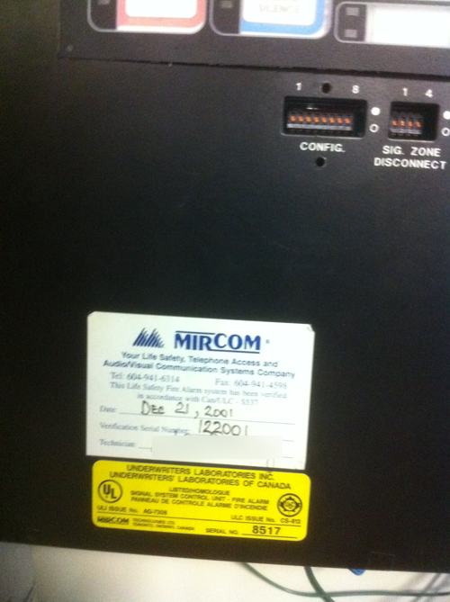 Mircom Technologies - Fire Alarm Verificaiton Sticker